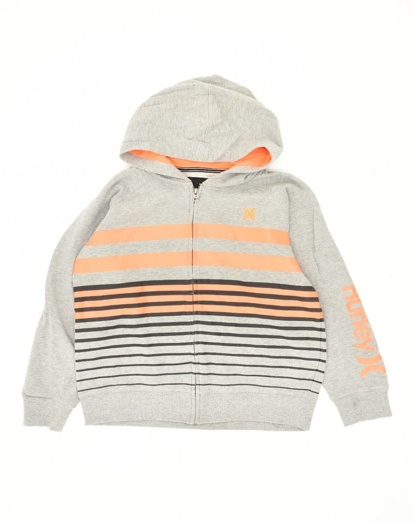 HURLEY Womens Graphic Zip Hoodie Sweater UK 18 XL Grey Striped Cotton | Vintage Hurley | Thrift | Second-Hand Hurley | Used Clothing | Messina Hembry 