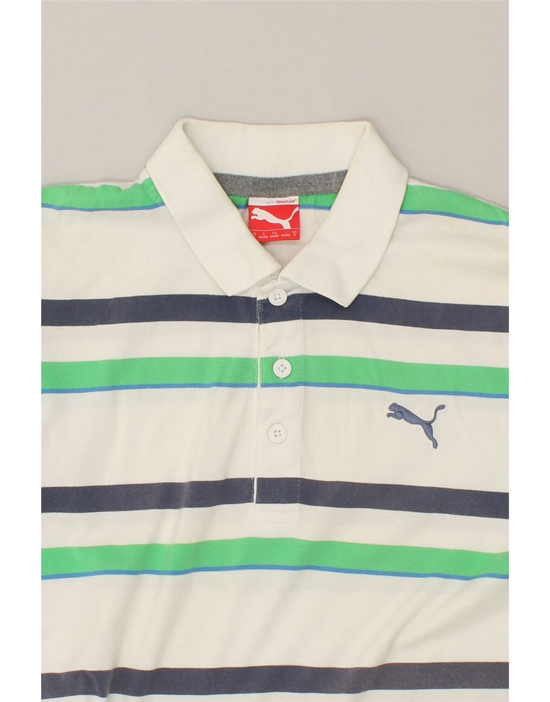 PUMA Mens Polo Shirt Small White Striped | Vintage Puma | Thrift | Second-Hand Puma | Used Clothing | Messina Hembry 