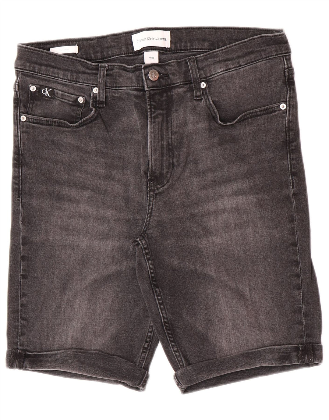 Calvin Klein Mens Slim Denim Shorts W33 Medium Grey Cotton