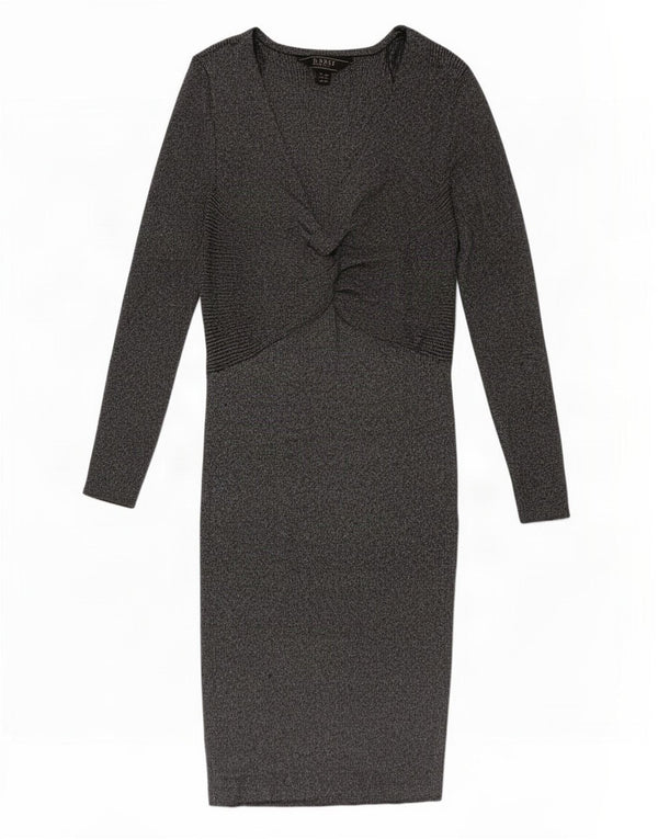 Lipsy Womens Long Sleeve Bodycon Dress UK 16 Large Silver Flecked Cotton