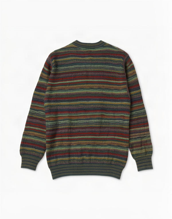 Vintage Mens V-Neck Jumper Sweater Large Green Striped Wool