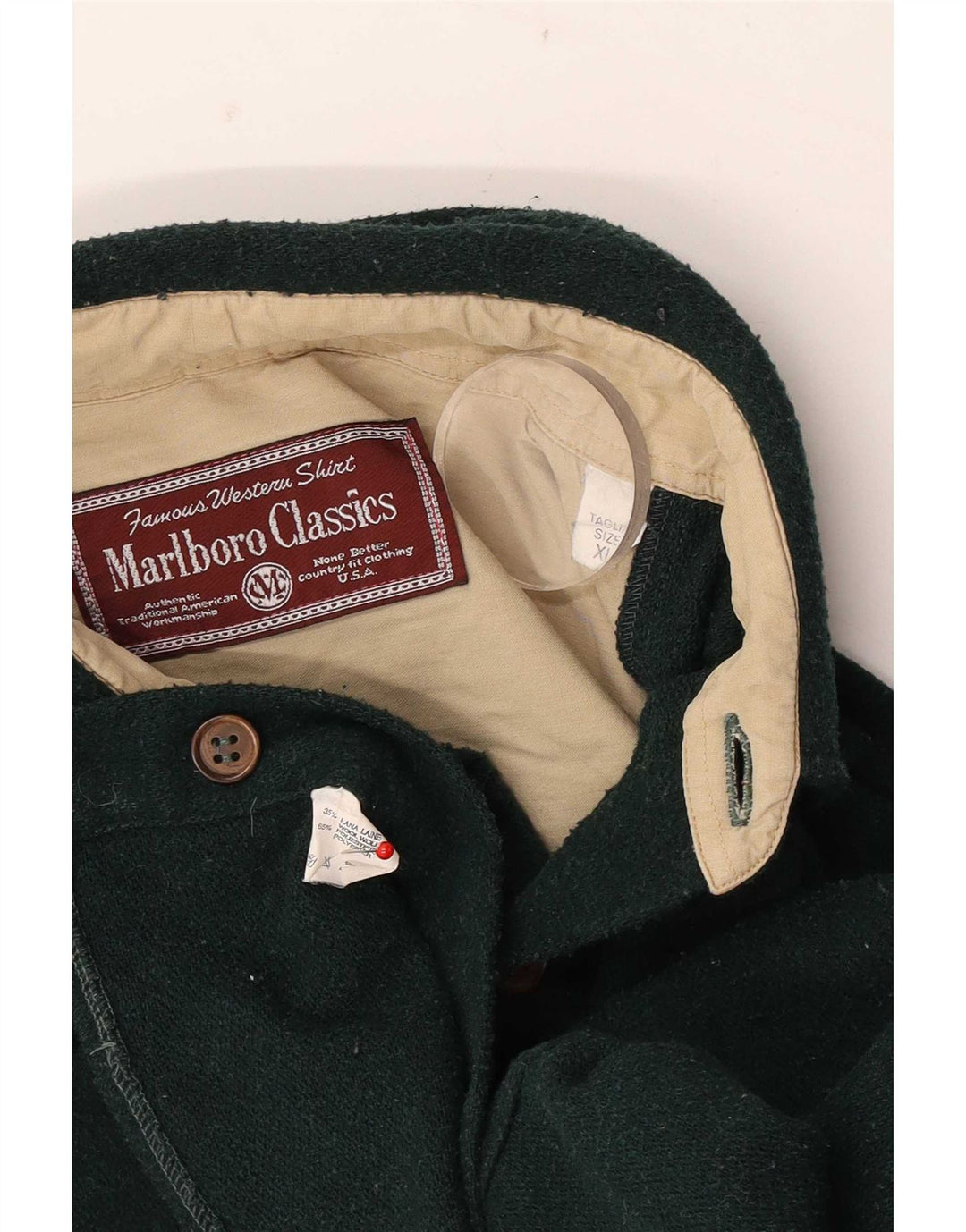 Marlboro Classics Mens Flannel Shirt XL Green Wool