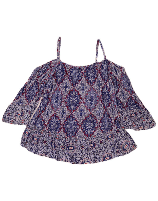 Marks & Spencer Womens Indigo Off Shoulder Top UK 14 Large Blue Floral
