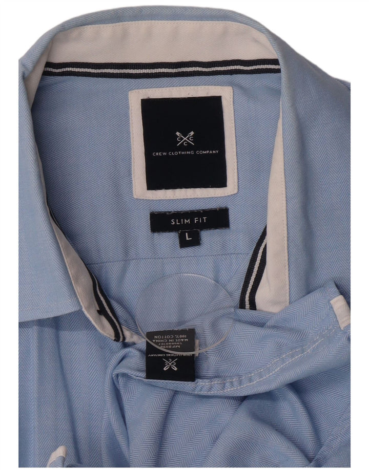 Crew Clothing Mens Slim Fit Shirt Large Blue Herringbone Cotton