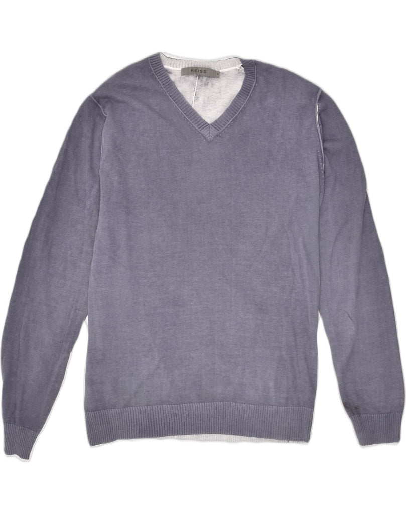 REISS Mens V-Neck Jumper Sweater Medium Grey Cotton | Vintage Reiss | Thrift | Second-Hand Reiss | Used Clothing | Messina Hembry 