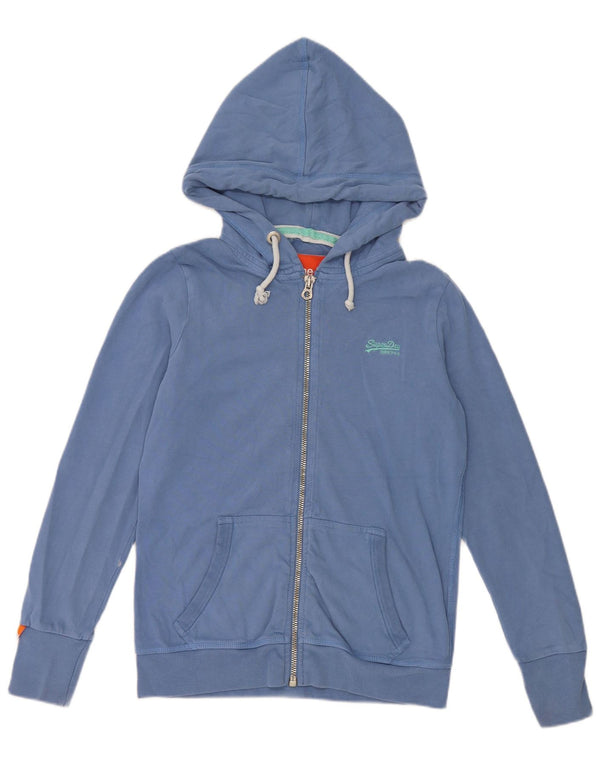Superdry Womens Zip Hoodie Sweater UK 14 Large Blue Cotton