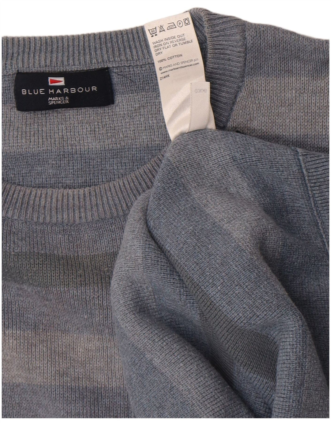 Marks & Spencer Mens Crew Neck Jumper Sweater Large Blue Striped Cotton