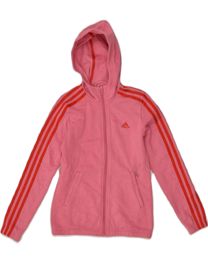 ADIDAS Girls Zip Hoodie Sweater 11-12 Years Pink Polyester | Vintage Adidas | Thrift | Second-Hand Adidas | Used Clothing | Messina Hembry 