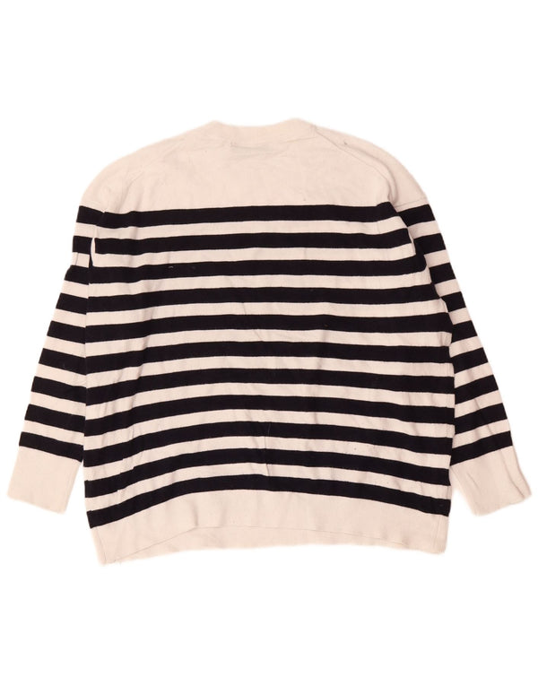 Zara Womens Oversized Crew Neck Jumper Sweater UK 14 Medium White Striped