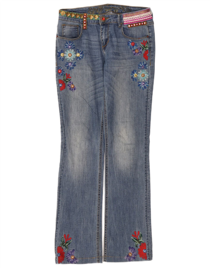 Desigual Womens Bootcut Jeans W32 L32 Blue Floral