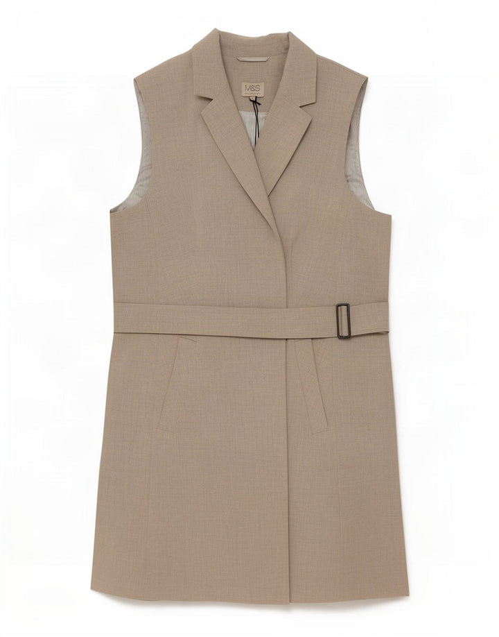 Marks & Spencer Womens Longline Sleeveless Blazer Jacket UK 16 Large Grey