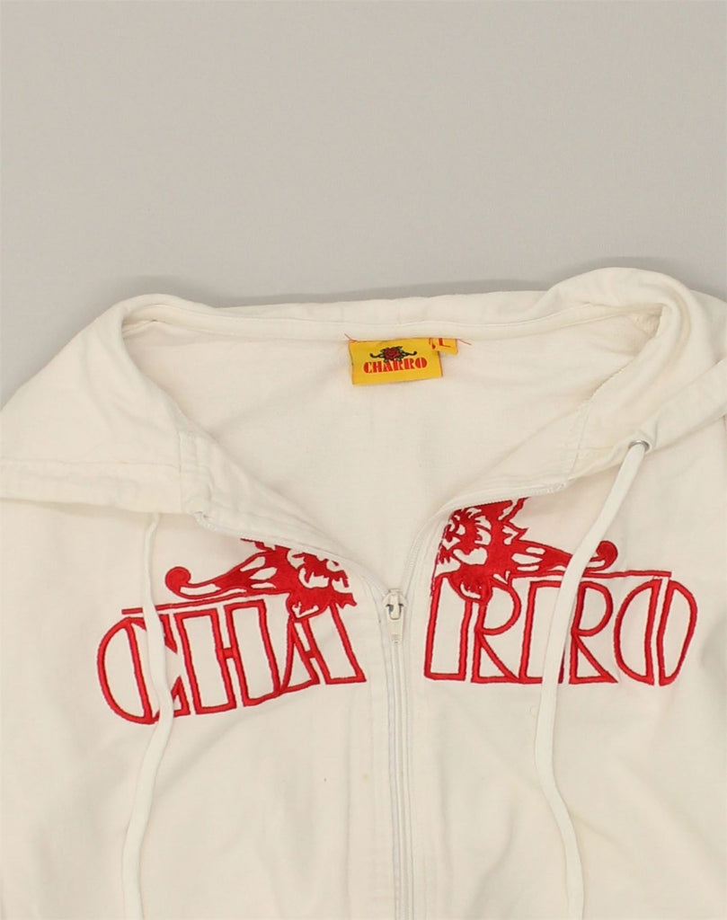 CHARRO Womens Graphic Zip Hoodie Sweater UK 14 Large Off White Cotton | Vintage Charro | Thrift | Second-Hand Charro | Used Clothing | Messina Hembry 