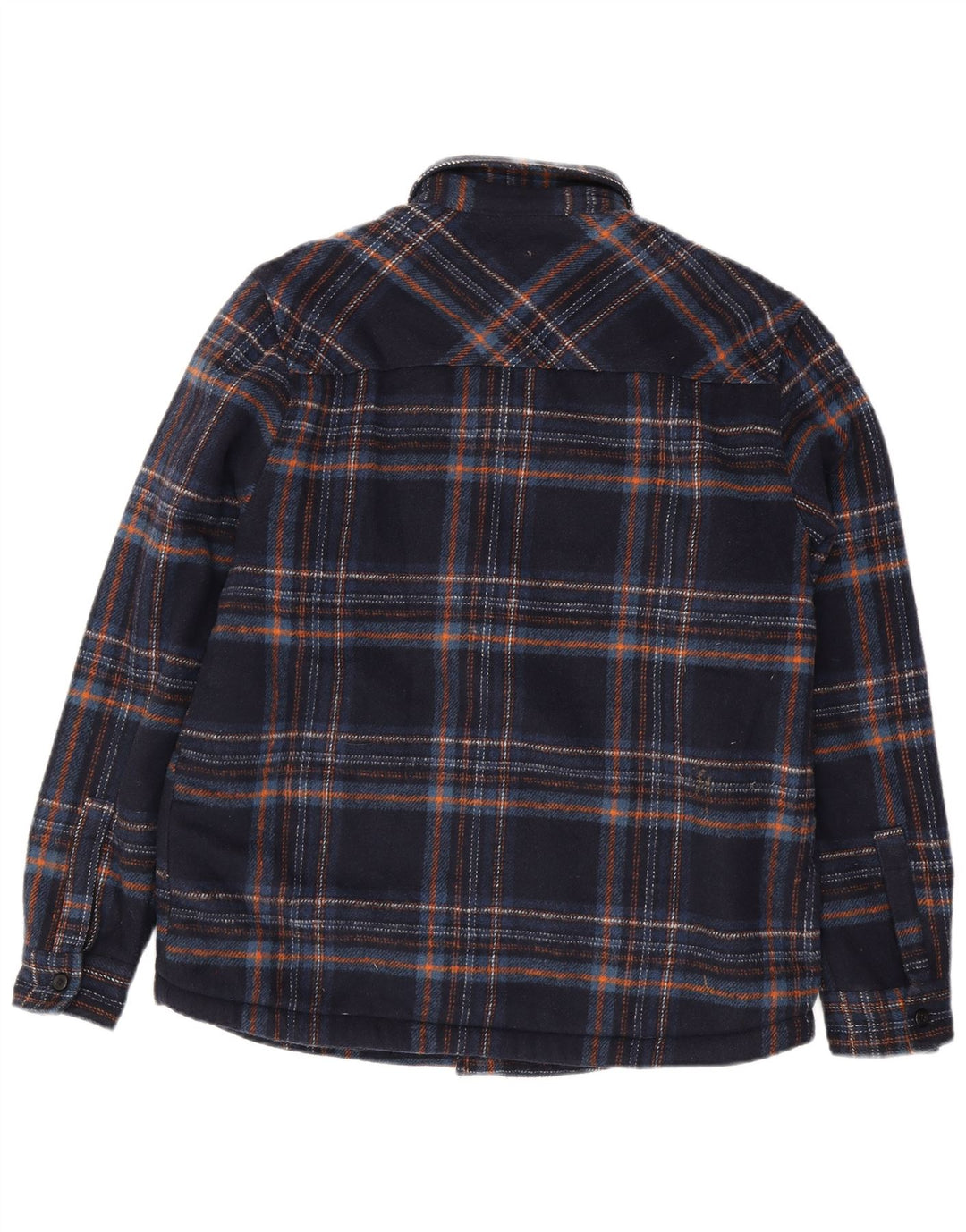 Zara Mens Relaxed Fit Sherpa Flannel Shirt Medium Navy Blue Plaid