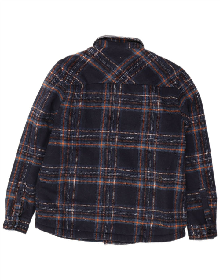 Zara Mens Relaxed Fit Sherpa Flannel Shirt Medium Navy Blue Plaid