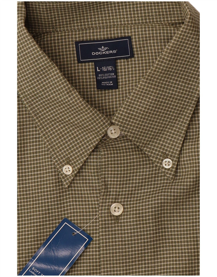 DOCKERS Mens Shirt Size 16 1/2 Large Khaki Check Cotton