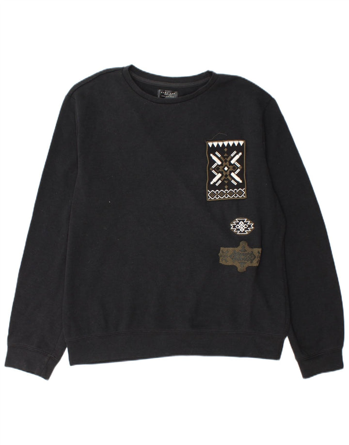 Zara Mens Graphic Sweatshirt Jumper Medium Black Polyester