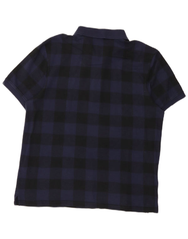 Lyle & Scott Mens Polo Shirt XL Navy Blue Gingham Cotton