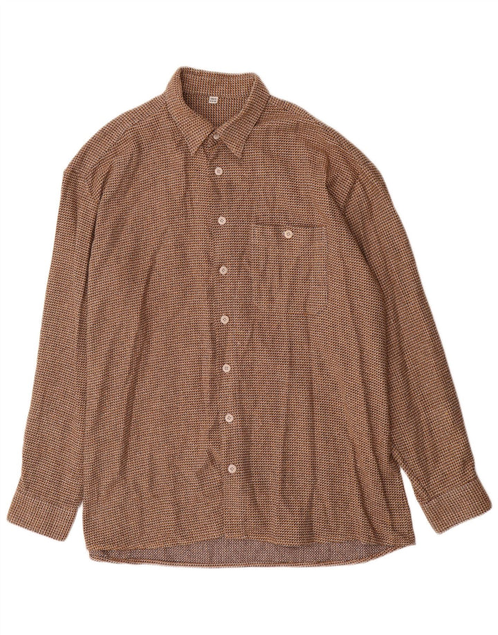 Vintage Mens Shirt Size 43 XL Brown Houndstooth Cotton