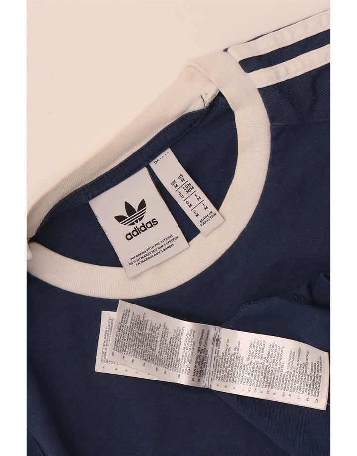 Adidas Mens T-Shirt Top Medium Navy Blue Colourblock Cotton