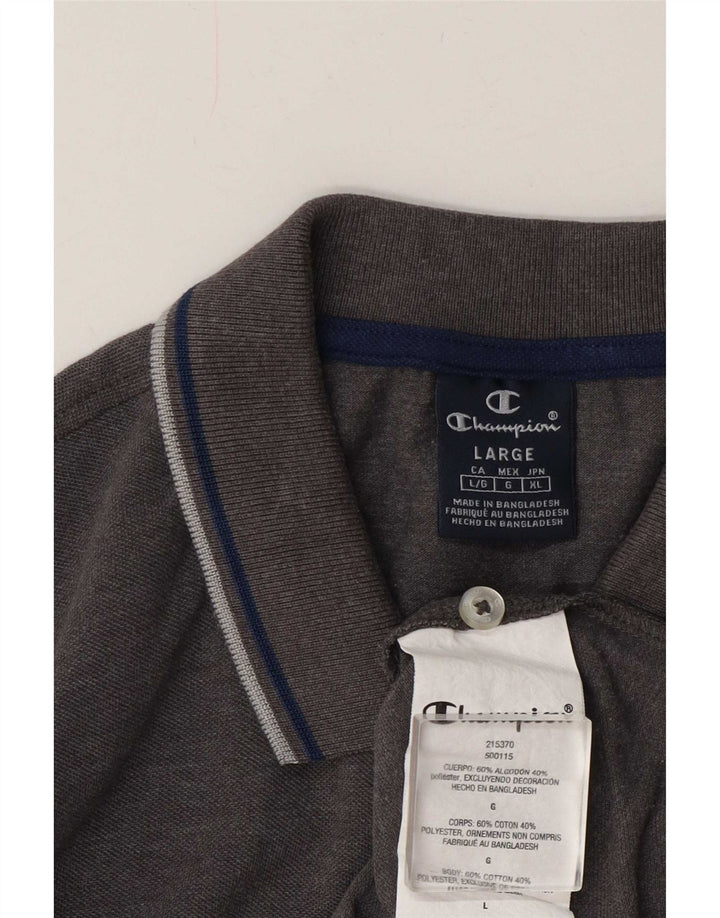 Champion Mens Polo Shirt Large Grey Striped Cotton