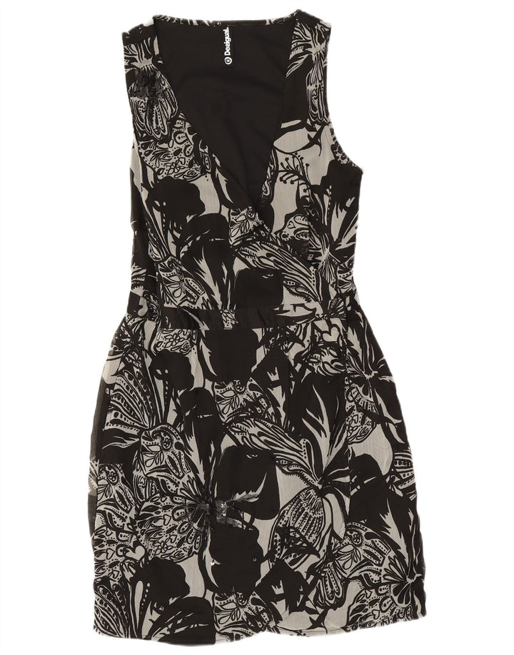 DESIGUAL Womens Sleeveless Wrap Dress EU 38 Medium Black Floral Polyester