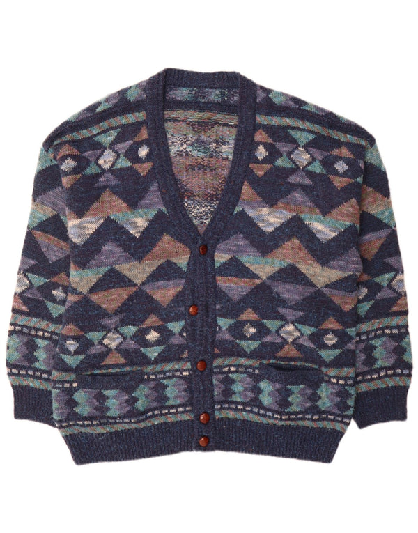 Vintage Mens Cardigan Sweater IT 54 XL Navy Blue Geometric Wool
