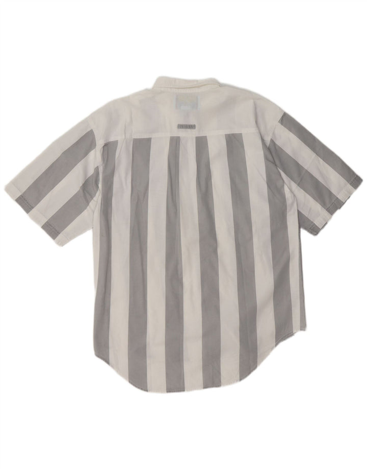 BUGLE BOY Mens Short Sleeve Shirt Medium White Striped Cotton