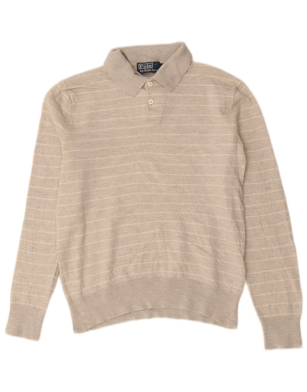 Polo Ralph Lauren Womens Polo Neck Jumper Sweater UK 14 Large Beige Striped