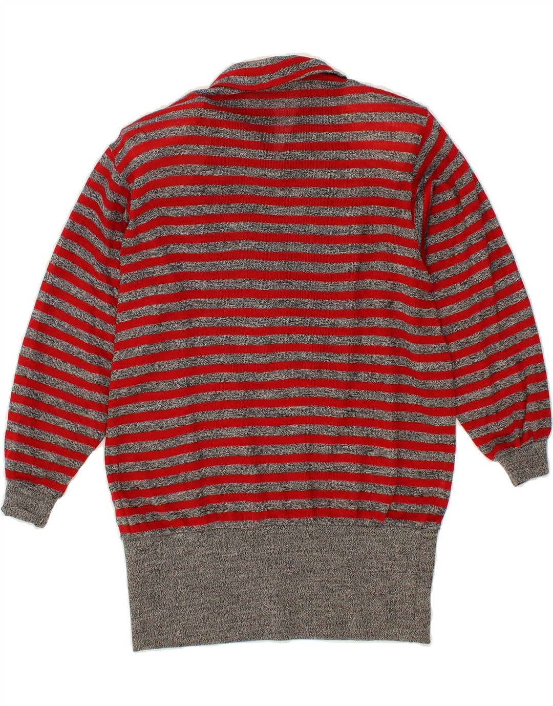 VINTAGE Womens Longline Polo Neck Jumper Sweater IT 44 Medium Grey Striped Vintage Vintage and Second-Hand Vintage from Messina Hembry 