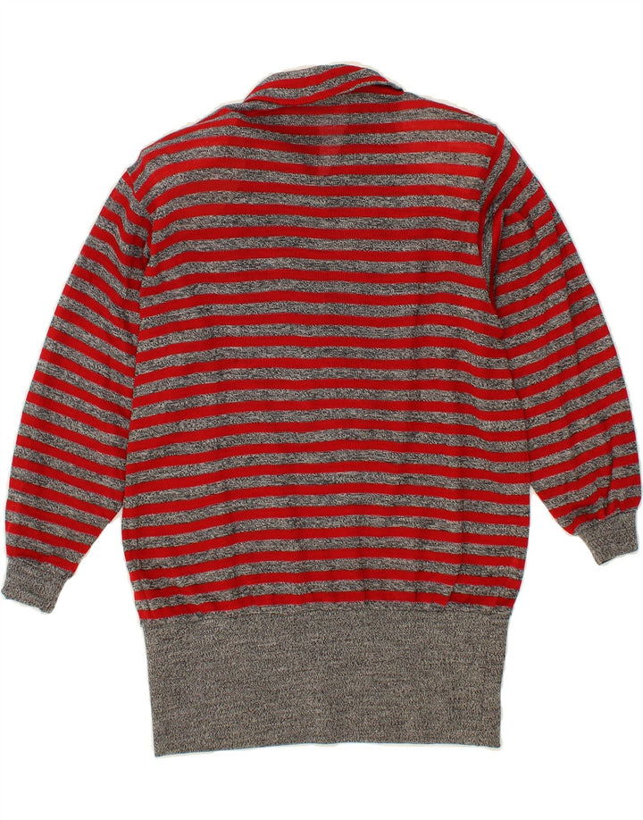 VINTAGE Womens Longline Polo Neck Jumper Sweater IT 44 Medium Grey Striped Vintage Vintage and Second-Hand Vintage from Messina Hembry 