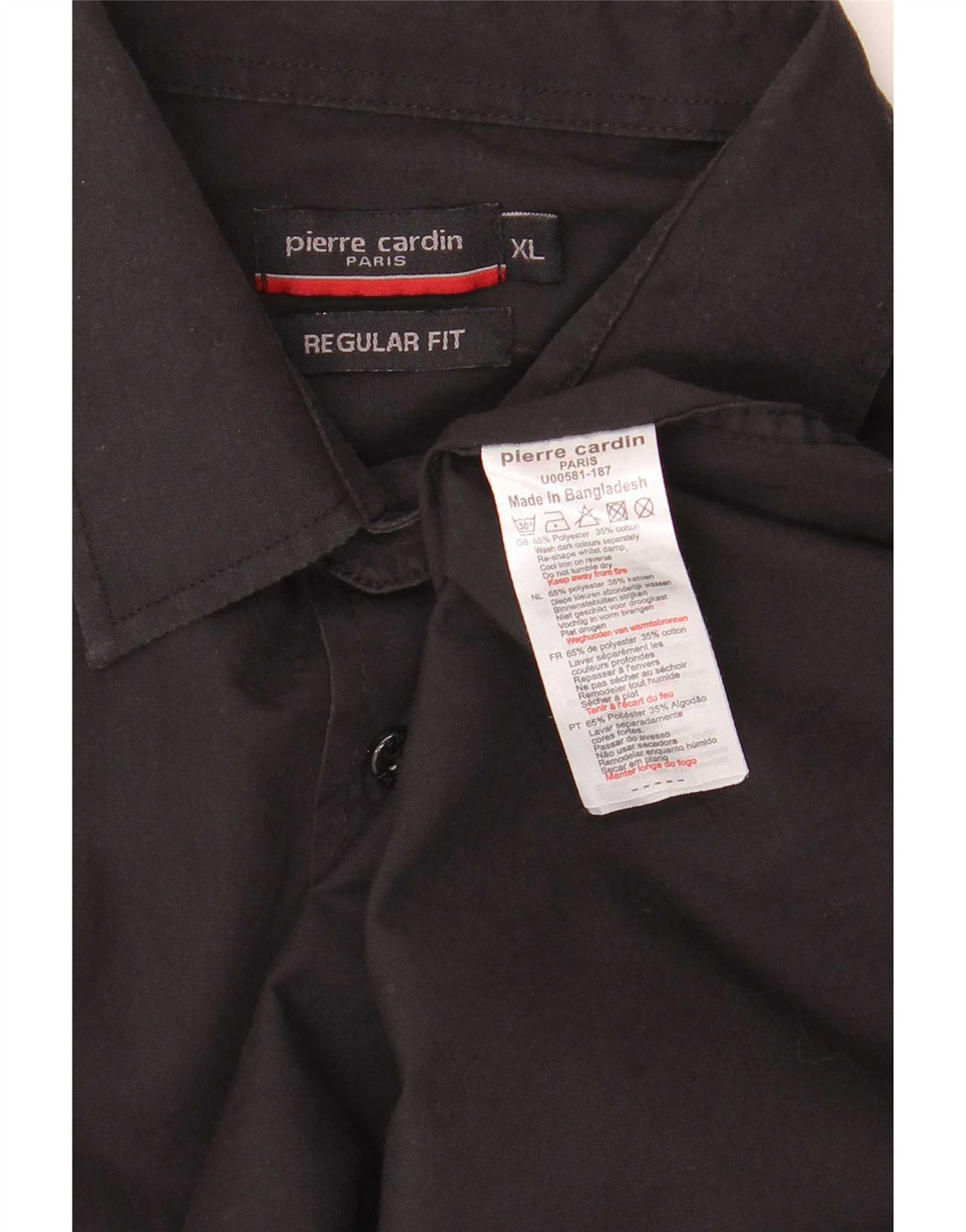 Pierre Cardin Mens Regular Fit Shirt XL Black Polyester