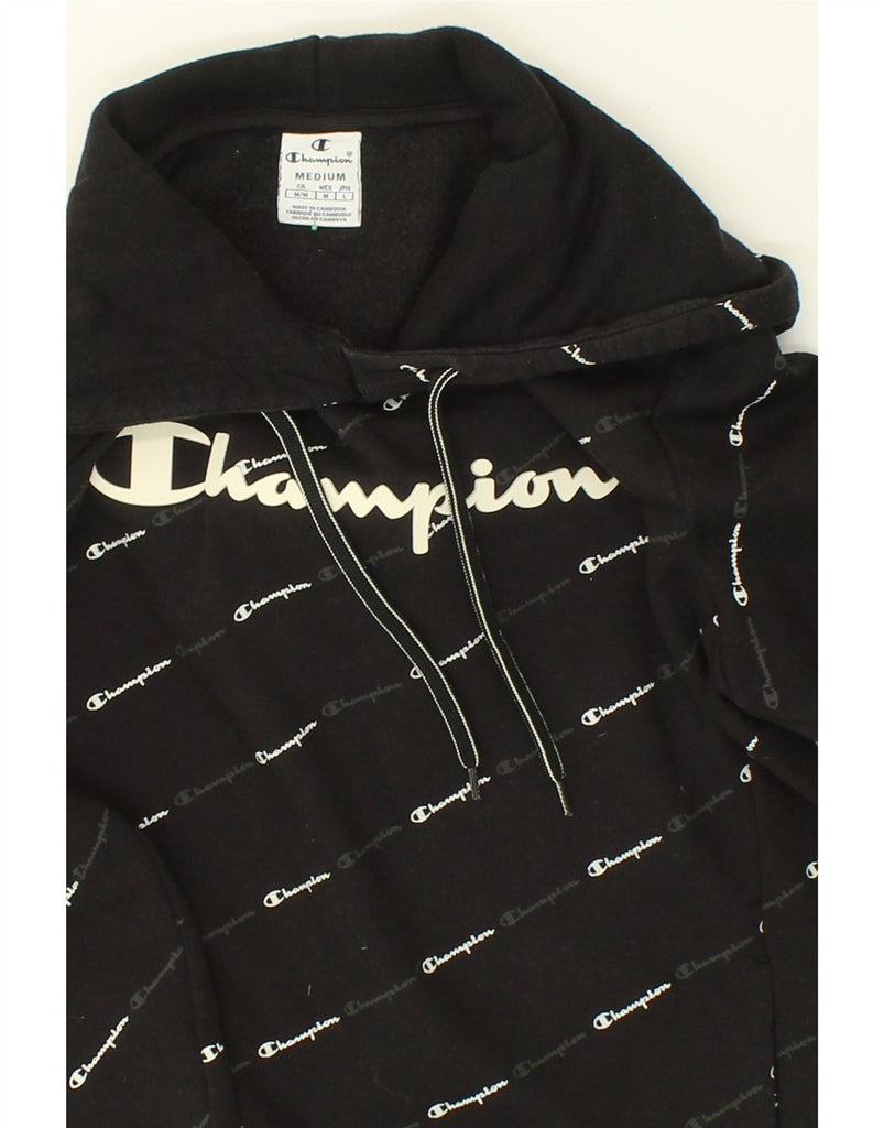 CHAMPION Womens Graphic Hoodie Jumper UK 14 Medium Black Cotton | Vintage Champion | Thrift | Second-Hand Champion | Used Clothing | Messina Hembry 