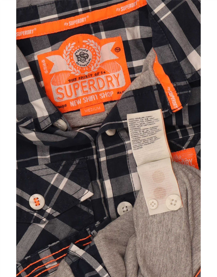 Superdry Mens Shirt Medium Navy Blue Check Cotton