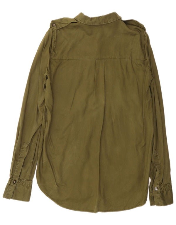 ZARA Womens Longline Oversized Shirt UK 6 XS Khaki Lyocell