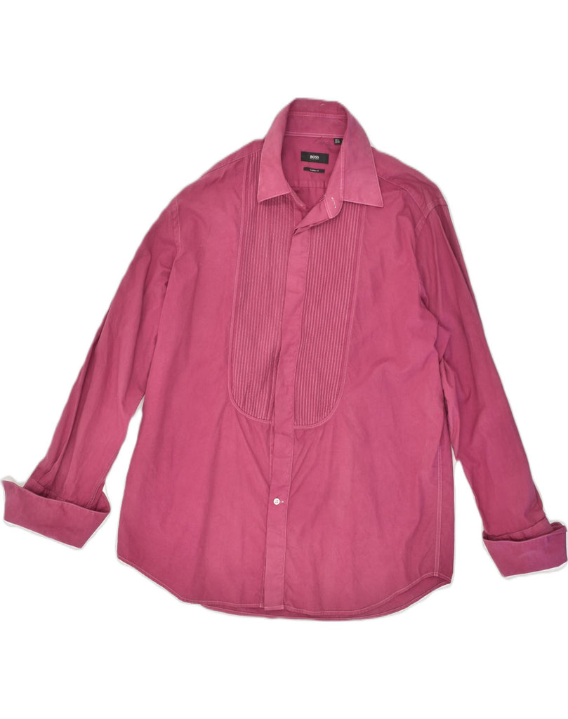 HUGO BOSS Mens Classic Fit Shirt UK 16 1/2 Large Pink Cotton | Vintage Hugo Boss | Thrift | Second-Hand Hugo Boss | Used Clothing | Messina Hembry 