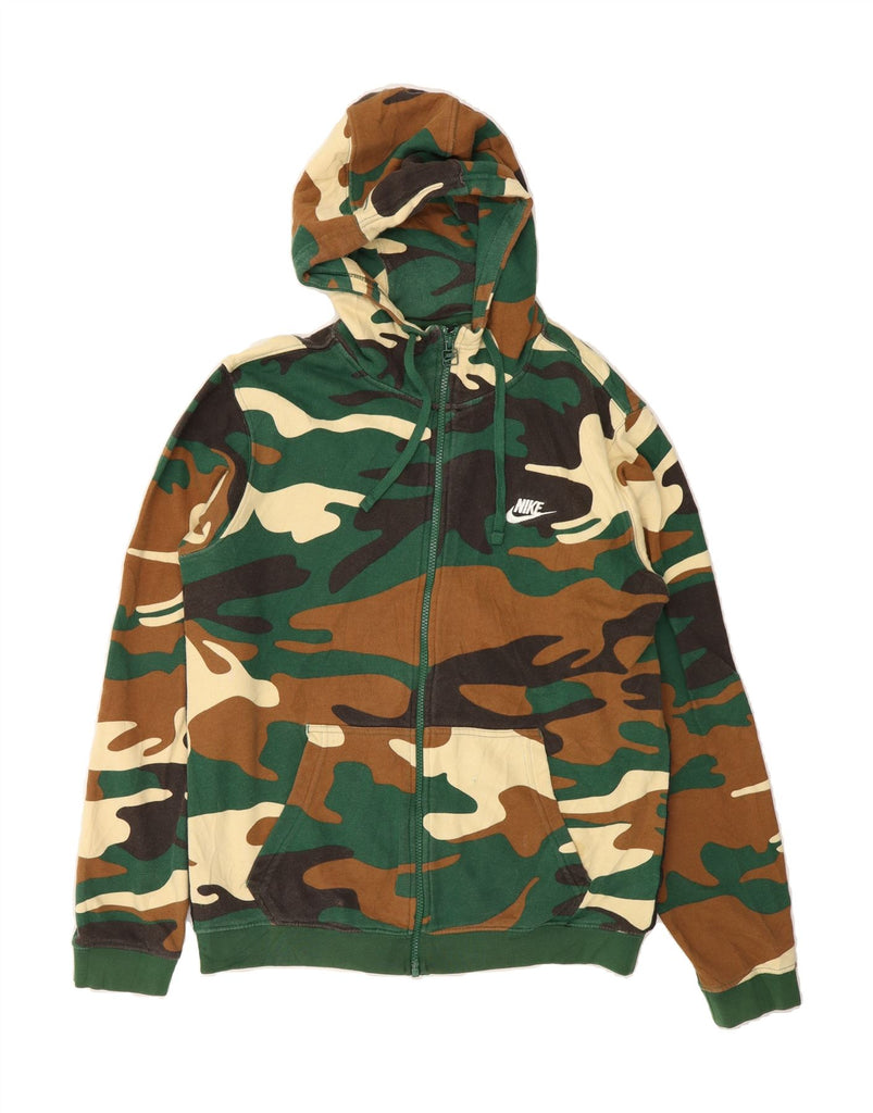 NIKE Mens Zip Hoodie Sweater Small Green Camouflage Cotton Vintage Nike and Second-Hand Nike from Messina Hembry 
