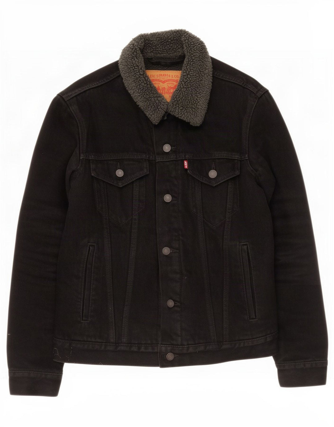 Levi's Mens Denim Sherpa Jacket UK 36 Small Black Cotton