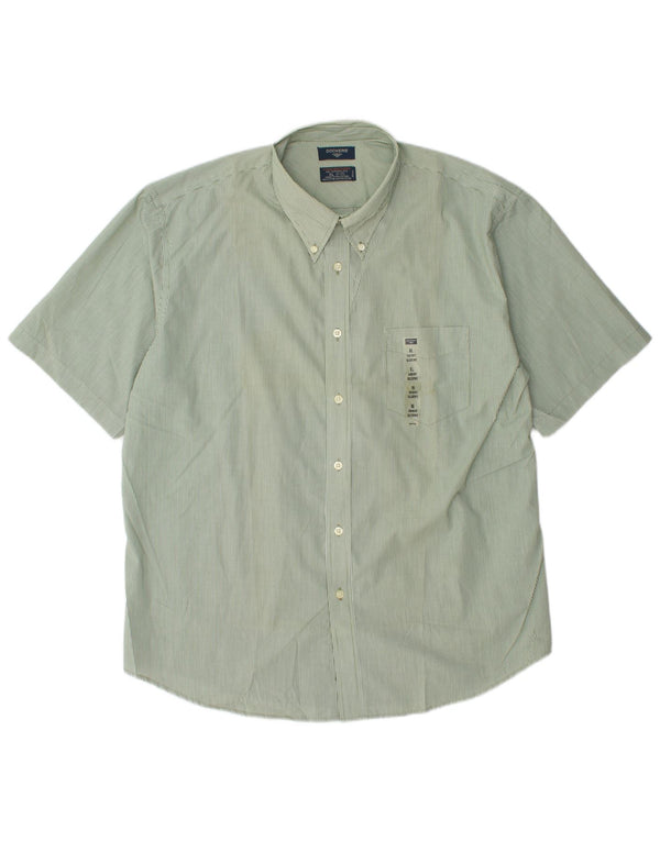 DOCKERS Mens Stain Defender Shirt Size 17 1/2 XL Green Pinstripe