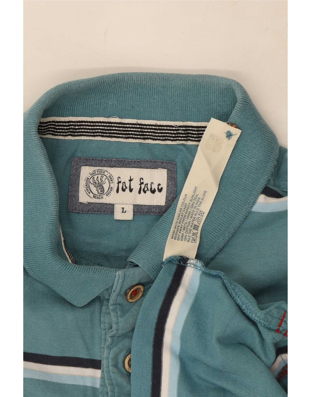 Fat Face Mens Polo Shirt Large Blue Striped Cotton