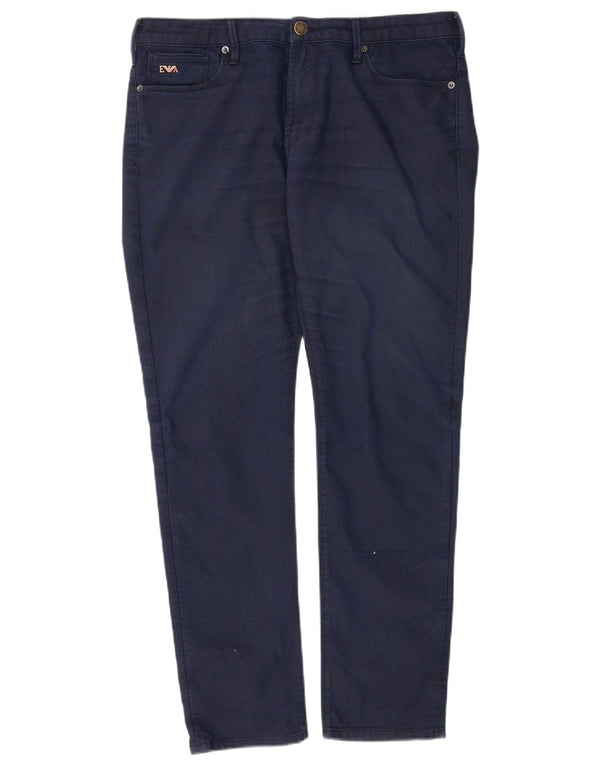 Emporio Armani Mens Slim Casual Trousers W34 L30 Navy Blue Cotton