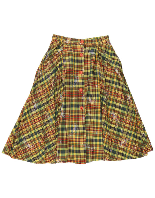 Vintage Womens High Waist Flared Skirt IT 42 Medium W26 Green Check