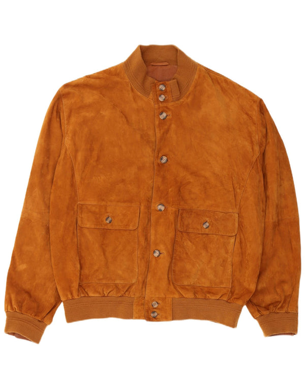 Pierre Cardin Mens Suede Bomber Jacket UK 48 4XL Brown Leather