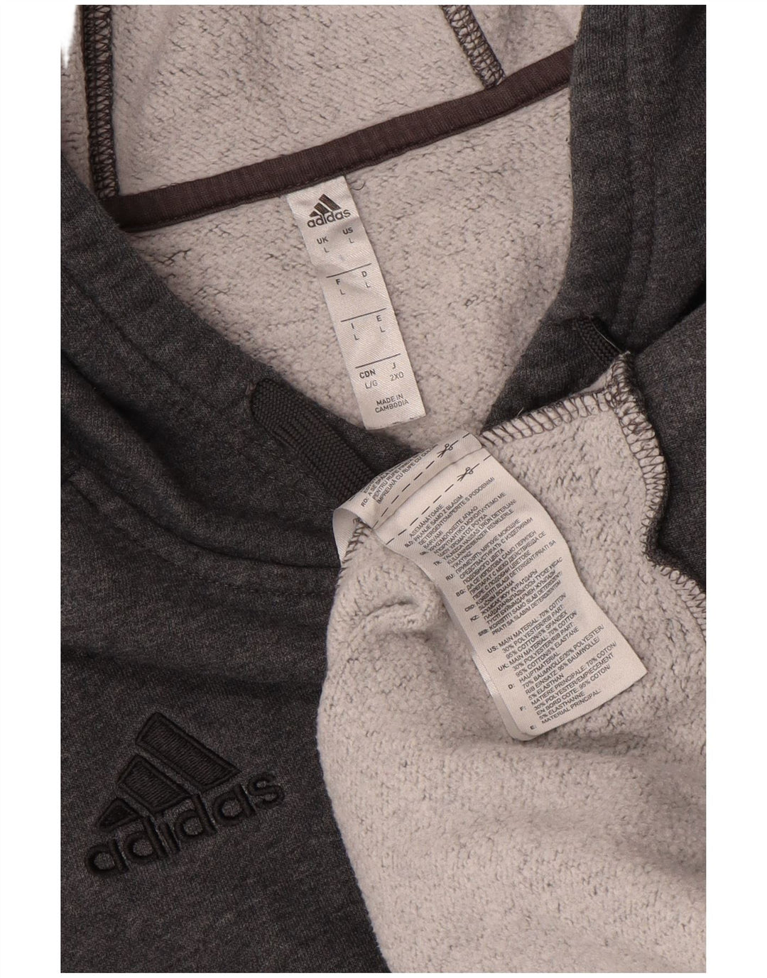 Adidas Mens Hoodie Jumper Large Grey Cotton