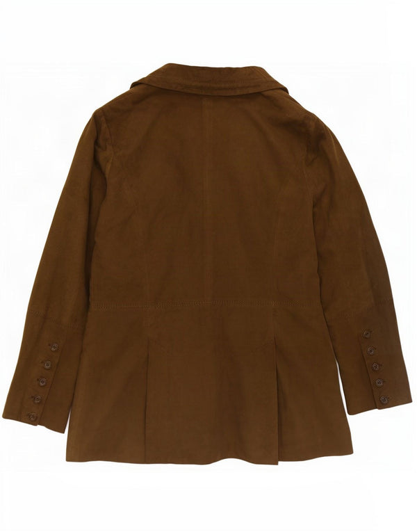 Vintage Womens Relaxed Fit Suede 3 Button Blazer Jacket UK 6 XS Khaki