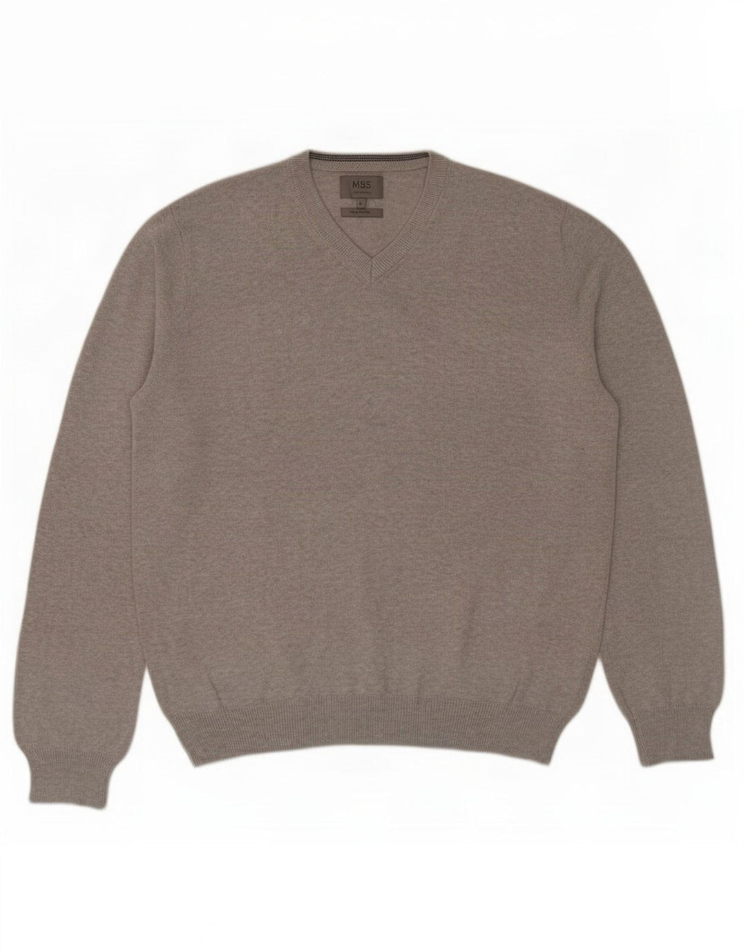 Marks & Spencer Mens V-Neck Jumper Sweater Large Grey Cotton