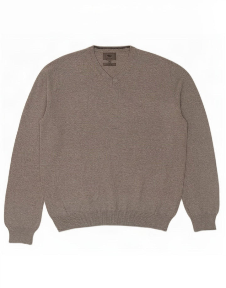 Marks & Spencer Mens V-Neck Jumper Sweater Large Grey Cotton