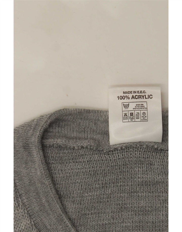 Vintage Mens V-Neck Jumper Sweater XL Grey Argyle/Diamond Acrylic