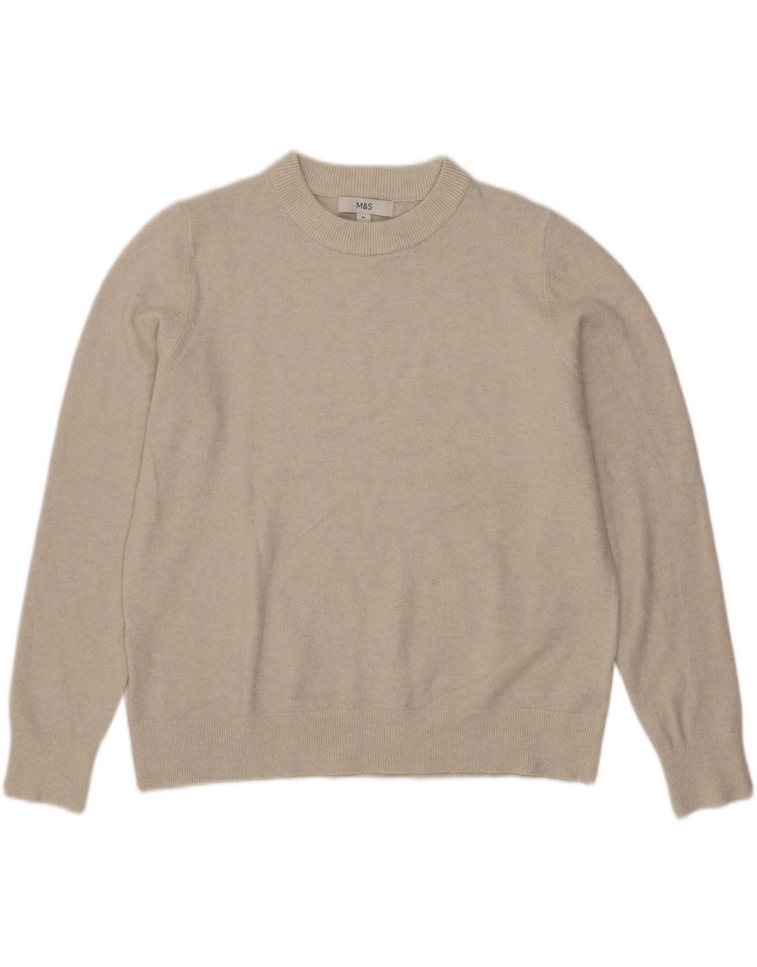 Marks & Spencer Womens Crew Neck Jumper Sweater UK 14 Medium Beige