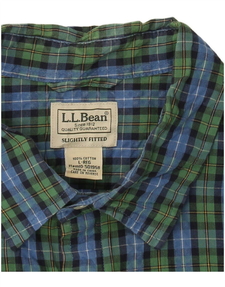 L.L.BEAN Mens Short Sleeve Shirt Large Green Check Cotton