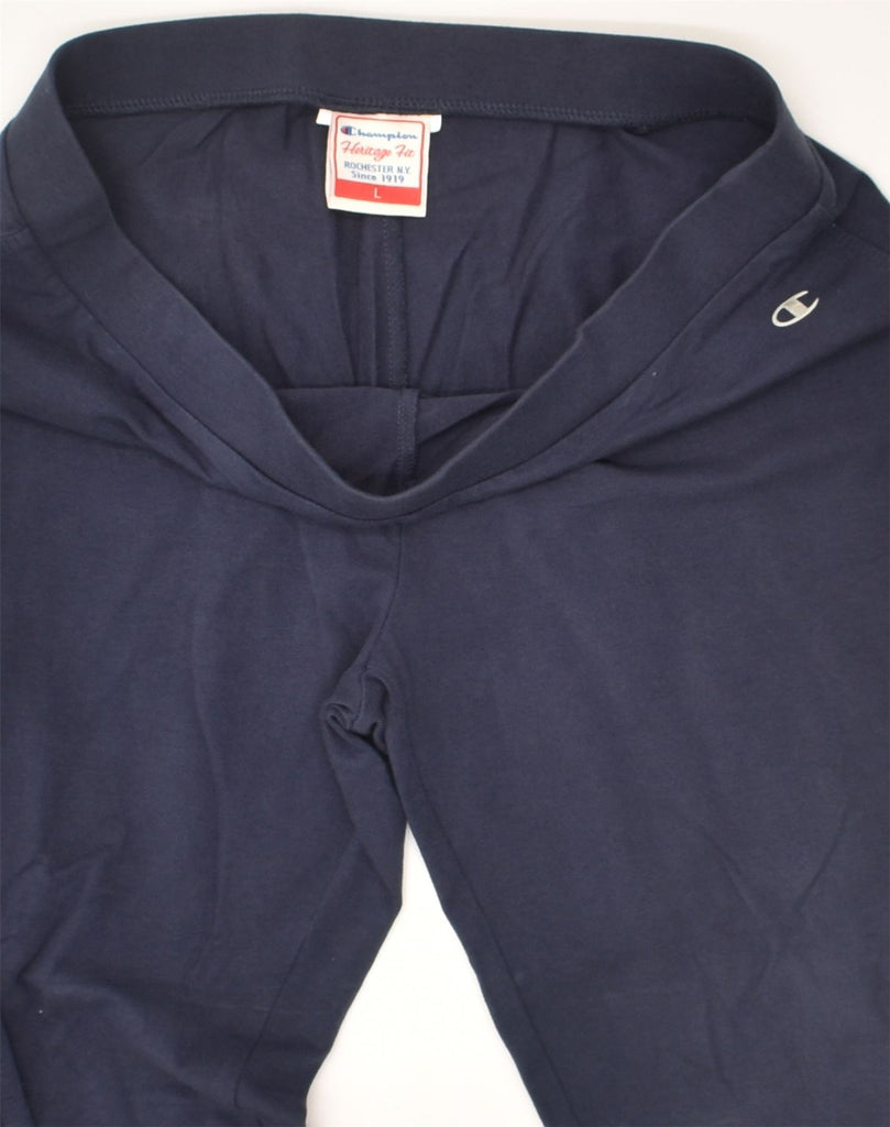 CHAMPION Womens Tracksuit Trousers UK 14 Large Navy Blue Cotton | Vintage Champion | Thrift | Second-Hand Champion | Used Clothing | Messina Hembry 